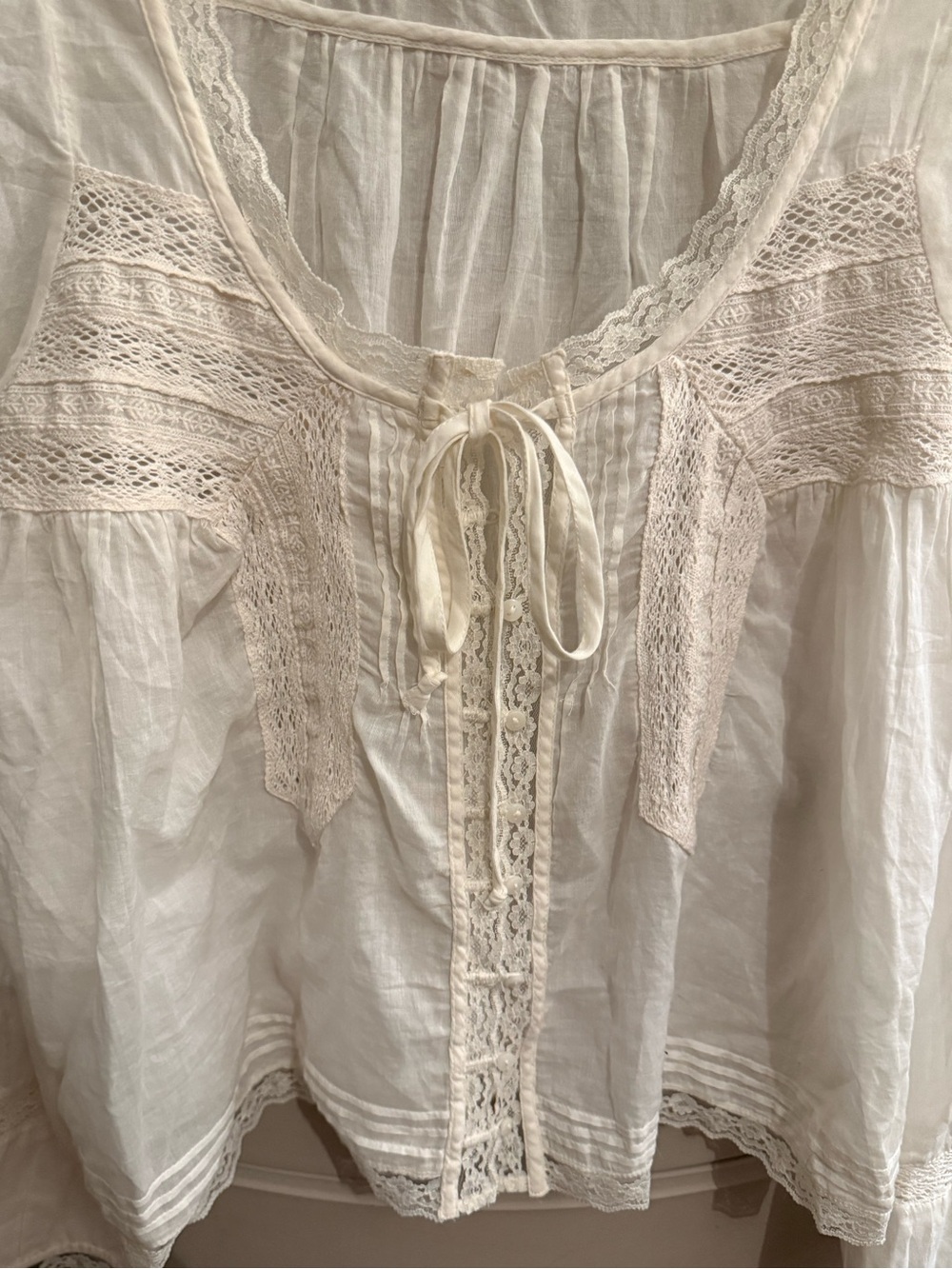 Free People Cream Lace-Trim Peasant Blouse - Picture 11 of 13